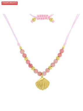 Rhodonite Bead Necklace Waterproof Stainless Steel Adjustable Cord 25.5 in